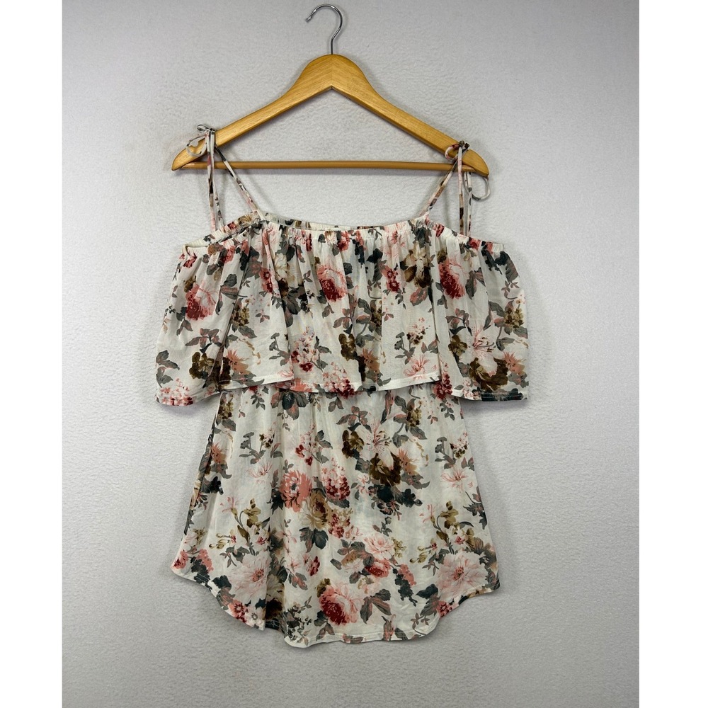 Cottagecore Sirenlily Maternity Women M Cream Floral Ruffle Cold Shoulder Top